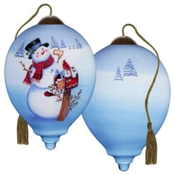Ne'Qwa Art Christmas Wishes Snowman At Mailbox Glass Ornament -Hallmark Gift Shop Snowman With Cardinal at Mailbox Blown Glass Ornament 7251114 03