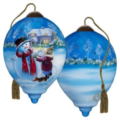 Ne'Qwa Art You Warm My Heart Snowman And Child Glass Christmas Ornament -Hallmark Gift Shop Snowman and Child With Hot Cocoa Blown Glass Ornament 7251115 03