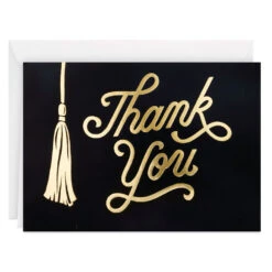 Hallmark Black And Gold Tassel Blank Graduation Thank-You Notes, Pack Of 40