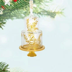 Hallmark Our Sweet Beginning 2025 Glass Ornament -Hallmark Gift Shop Tiered Cake With Leaves Keepsake Ornament 5QHX3225 02