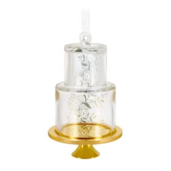 Hallmark Our Sweet Beginning 2025 Glass Ornament -Hallmark Gift Shop Tiered Cake With Leaves Keepsake Ornament 5QHX3225 07
