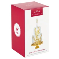 Hallmark Our Sweet Beginning 2025 Glass Ornament -Hallmark Gift Shop Tiered Cake With Leaves Keepsake Ornament 5QHX3225 08