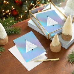 Hallmark Geometric Tree On Silver Foil Boxed Christmas Cards, Pack Of 16 -Hallmark Gift Shop Triangle Tree on Silver Foil Boxed Christmas Cards 1XPX2592 08