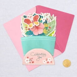 Hallmark Celebrating You Flower Bouquet 3D Pop-Up Card -Hallmark Gift Shop Tropical Flower Bouquet Mini 3D PopUp Birthday Card 699WDR1124 05
