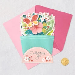 Hallmark Tropical Flower Bouquet 3D Pop-Up Birthday Card -Hallmark Gift Shop Tropical Flower and Butterfly Congratulations PopUp Card 699RZW1047 05