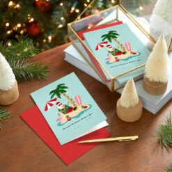 Hallmark Tropical Santa And Palm Tree Boxed Christmas Cards, Pack Of 16 -Hallmark Gift Shop Tropical Santa Boxed Christmas Cards Pack 1XPX2728 08