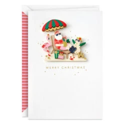 Hallmark Beachy Santa With Flamingo Christmas Card