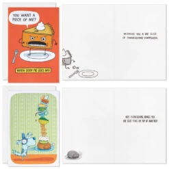 Hallmark Big Slice Of Gratitude Assorted Funny Thanksgiving Cards, Pack Of 16 -Hallmark Gift Shop Turkey and Pets Funny Thanksgiving Card Assortment 5HAA1013 02