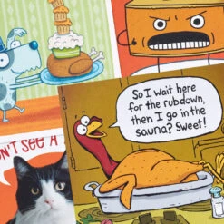 Hallmark Big Slice Of Gratitude Assorted Funny Thanksgiving Cards, Pack Of 16 -Hallmark Gift Shop Turkey and Pets Funny Thanksgiving Card Assortment 5HAA1013 04