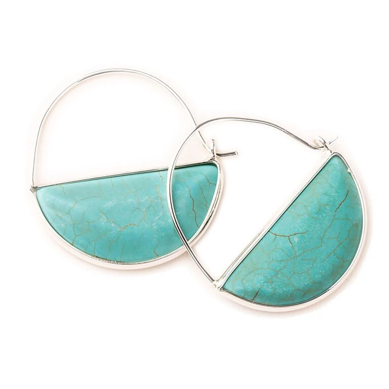 Turquoise Stone Prism Silver Hoop Earrings 3 Turquoise Stone Prism Silver Hoop Earrings