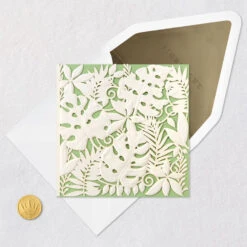 Hallmark White Tropical Leaves On Mint Green Blank Card -Hallmark Gift Shop White DieCut Monstera Leaves on Mint Green Blank Card 859LAD4820 04