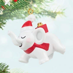 Hallmark Mini Festive White Elephant Ornament, 1" -Hallmark Gift Shop White Elephant in Santa Hat Keepsake Ornament 5QXM9472 02