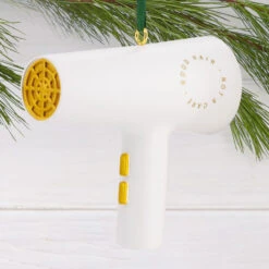 Hairdresser Hair Dryer Hallmark Ornament -Hallmark Gift Shop White Gold Blow Dryer Christmas Ornament 1HGO3497 02