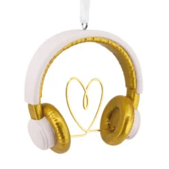 Music Lover Headphones Hallmark Ornament -Hallmark Gift Shop White Gold Headphones Christmas Ornament 1HGO3613 07