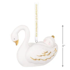 Hallmark Grandbaby's First Christmas Swan 2025 Porcelain Ornament -Hallmark Gift Shop White Gold Swan Keepsake Ornament 5QGO1925 04
