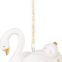 Hallmark Grandbaby's First Christmas Swan 2025 Porcelain Ornament -Hallmark Gift Shop White Gold Swan Keepsake Ornament 5QGO1925 06