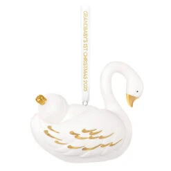 Hallmark Grandbaby's First Christmas Swan 2025 Porcelain Ornament -Hallmark Gift Shop White Gold Swan Keepsake Ornament 5QGO1925 07