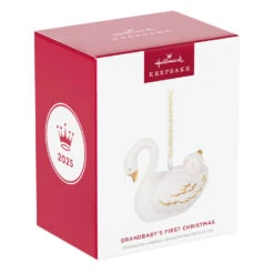 Hallmark Grandbaby's First Christmas Swan 2025 Porcelain Ornament -Hallmark Gift Shop White Gold Swan Keepsake Ornament 5QGO1925 08
