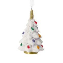 Vintage Pottery Christmas Tree Hallmark Ornament -Hallmark Gift Shop White Vintage Ceramic Tree Christmas Ornament 1HGO3516 07