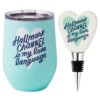 Hallmark Channel Love Language Insulated Wine Tumbler, 12 Oz. -Hallmark Gift Shop Wine Bottle Stopper and Stemless Wine Glass Gift Set 23HMKCHWINESPPS 01