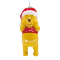 Disney Winnie The Pooh In Santa Hat Shatterproof Hallmark Ornament