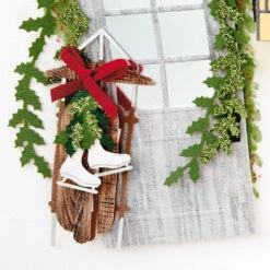 Hallmark Wood Door With Sled And Ice Skates Boxed Christmas Cards, Pack Of 8 -Hallmark Gift Shop Wood Door With Sled Skates Boxed Christmas Cards 1XSJ1010 05