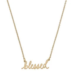 Worn Gold Julia Blessed Script Delicate Chain Necklace, 16"