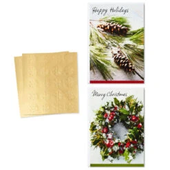 Hallmark Wreath And Pine Branch Boxed Christmas Cards With Seals, Pack Of 40