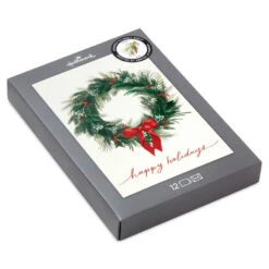 Hallmark Greenery Wreath Pine-Scented Boxed Christmas Cards, Pack Of 12