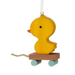 Yellow Duck Pull Toy Wood Hallmark Ornament